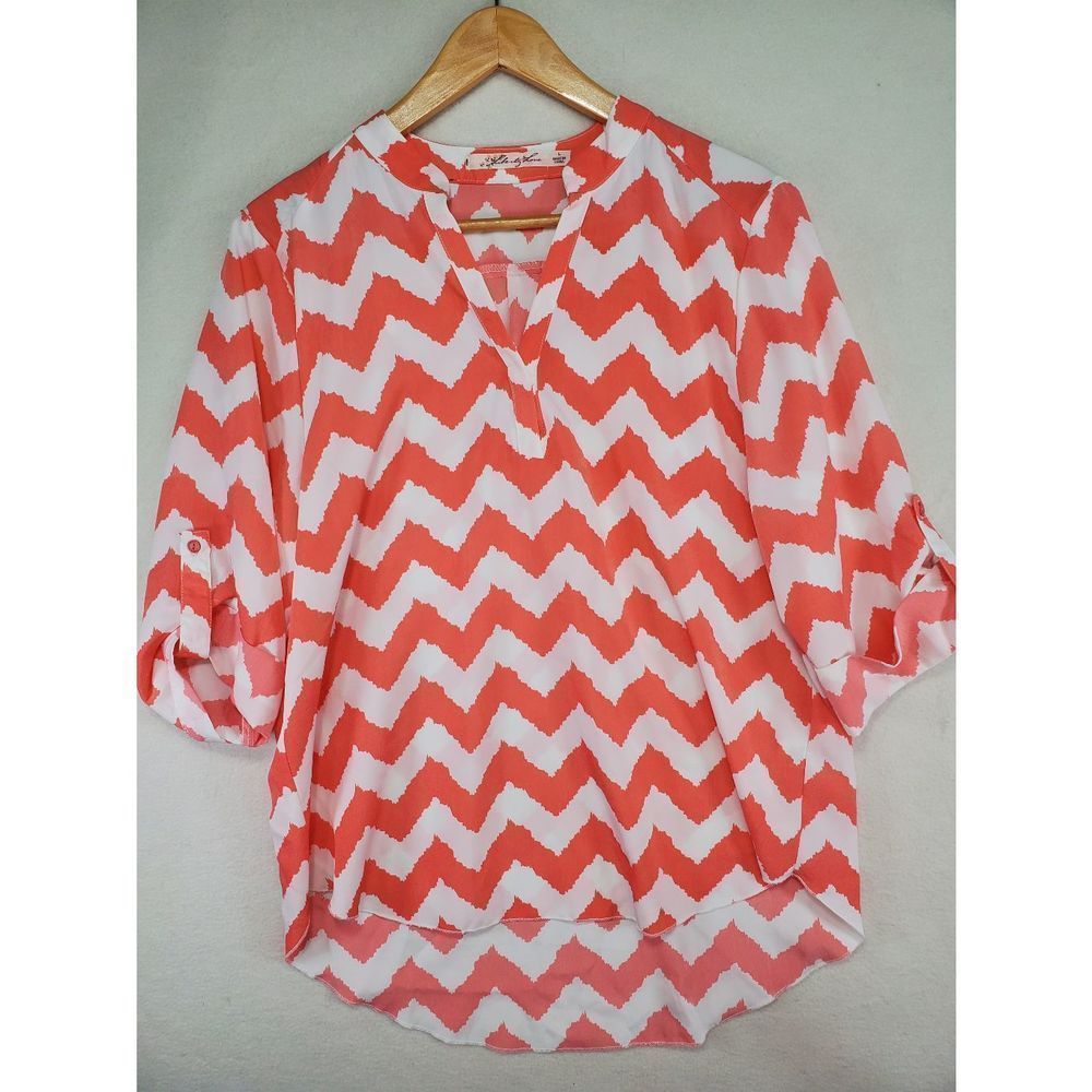 Liberty Love Blouse Women's Shirt Coral Chevron Size Large
